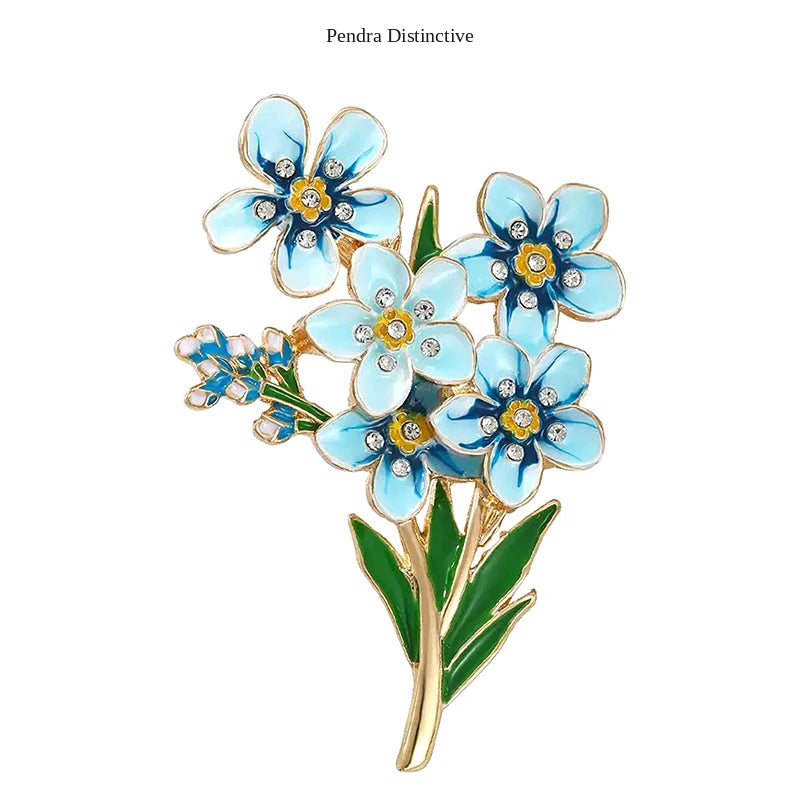 PENDRA Azurelle Elegant Blue Flower Brooch