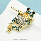 PENDRA Bamboo Flute Frog Rhinestone Brooch