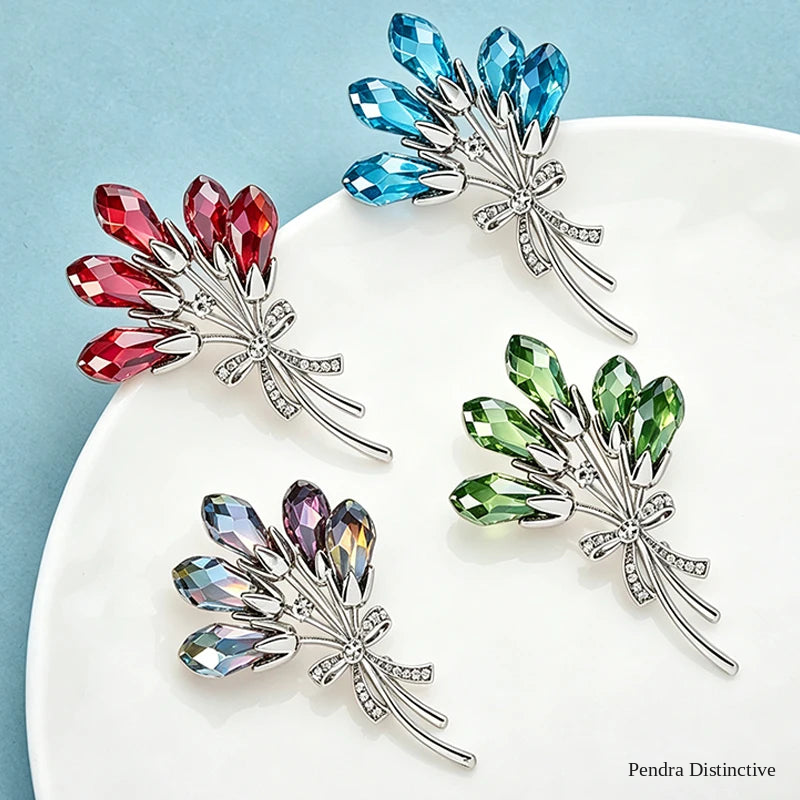 PENDRA Banquetflora Crystal Flower Brooch