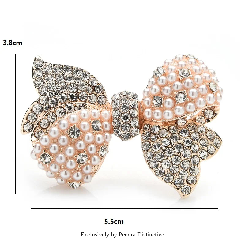PENDRA Bellara Sparkling Rhinestone Pearl Bowknot Brooch