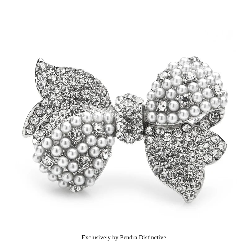 PENDRA Bellara Sparkling Rhinestone Pearl Bowknot Brooch