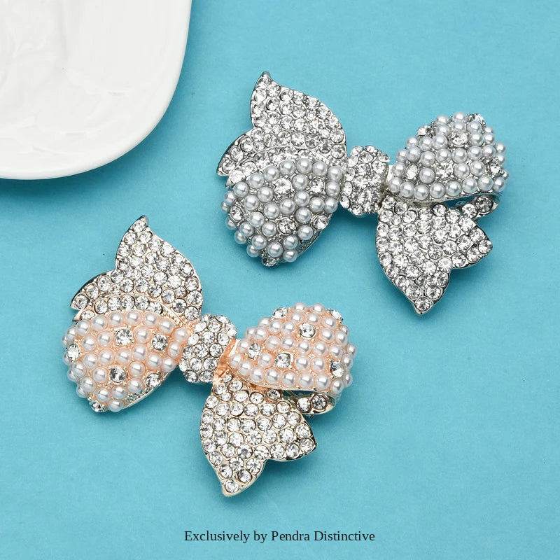 PENDRA Bellara Sparkling Rhinestone Pearl Bowknot Brooch
