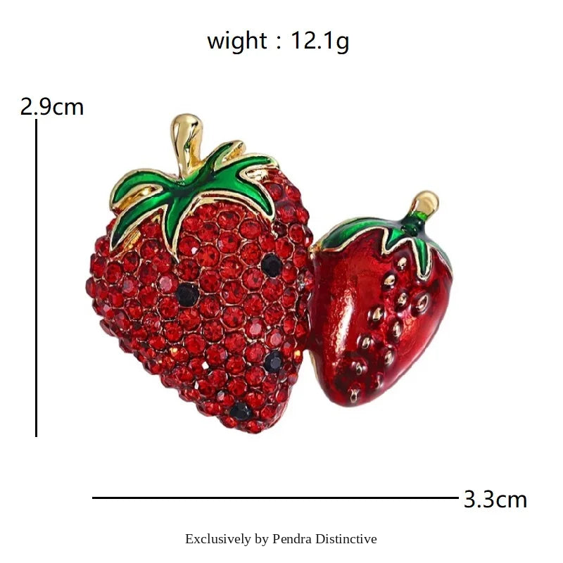 PENDRA Berry Belle Rhinestone Strawberry Brooch
