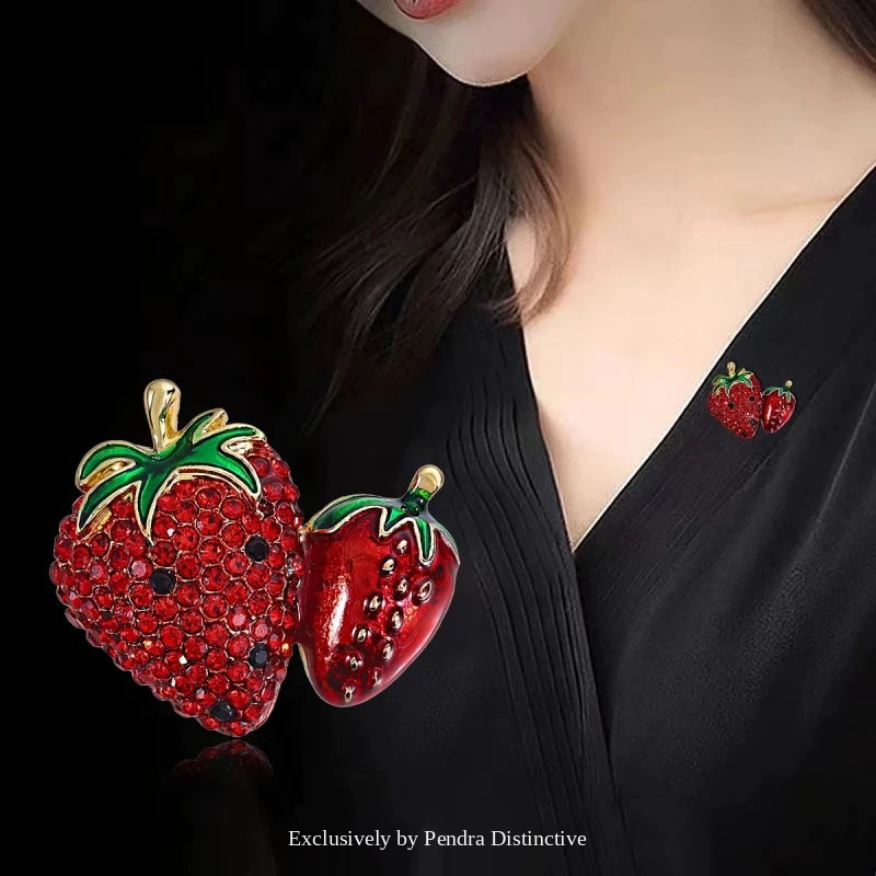 PENDRA Berry Belle Rhinestone Strawberry Brooch