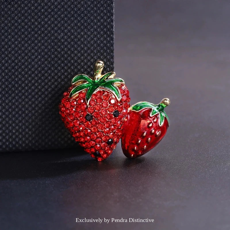 PENDRA Berry Belle Rhinestone Strawberry Brooch