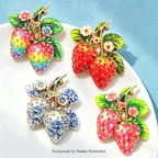 PENDRA Berry Enamel 4-Color Strawberry Rhinestone Brooch