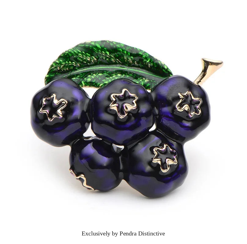 PENDRA Berryblue Purple Enamel Blueberry Brooch
