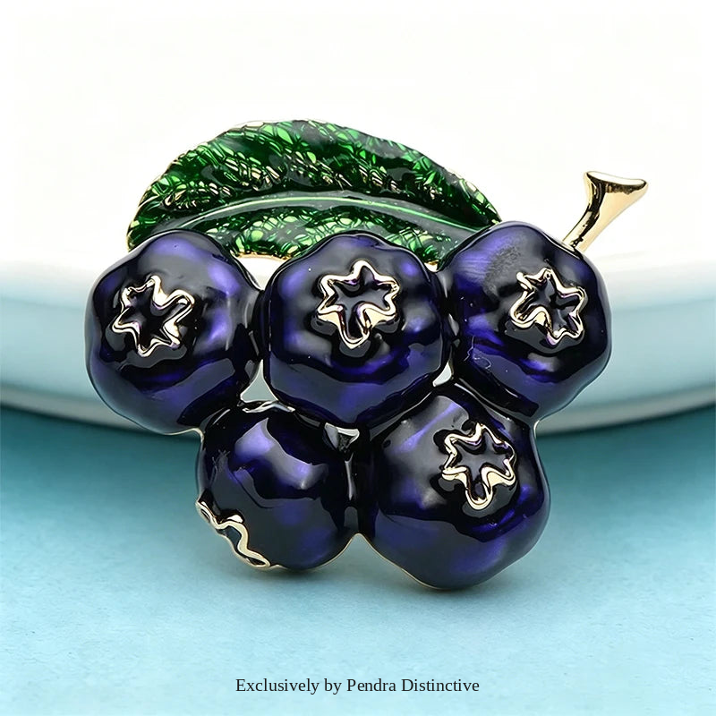 PENDRA Berryblue Purple Enamel Blueberry Brooch