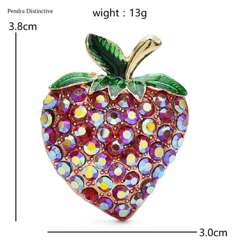 PENDRA Berryshine Red Rhinestone Strawberry Brooch