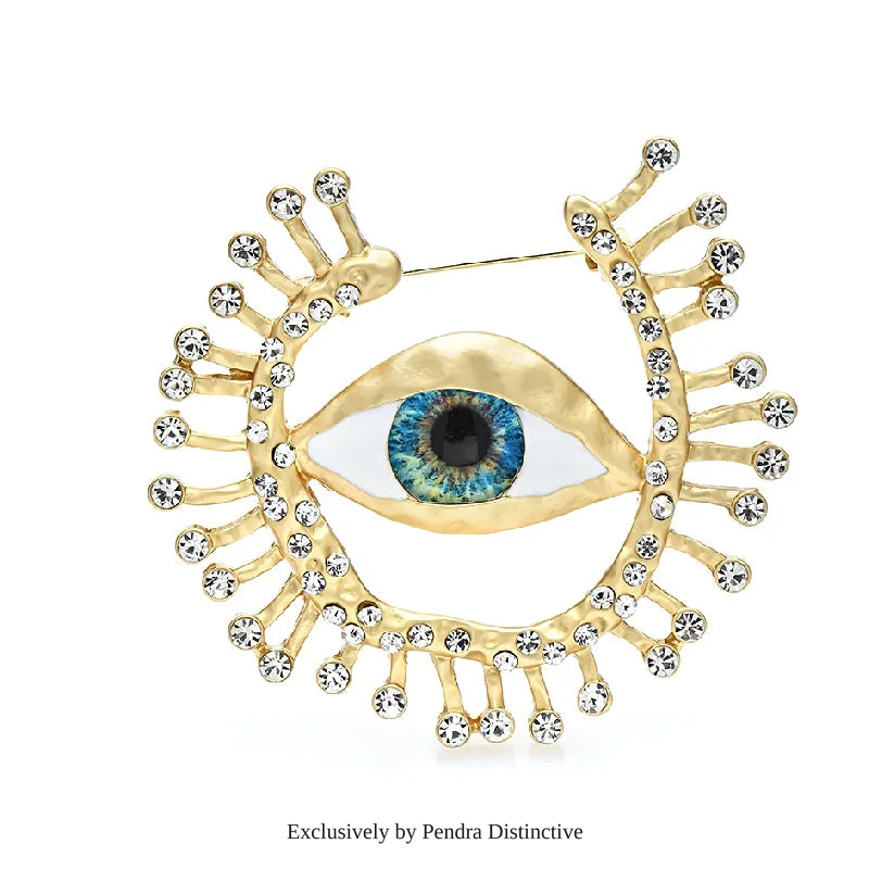 PENDRA Big Blue Eye Round Brooch