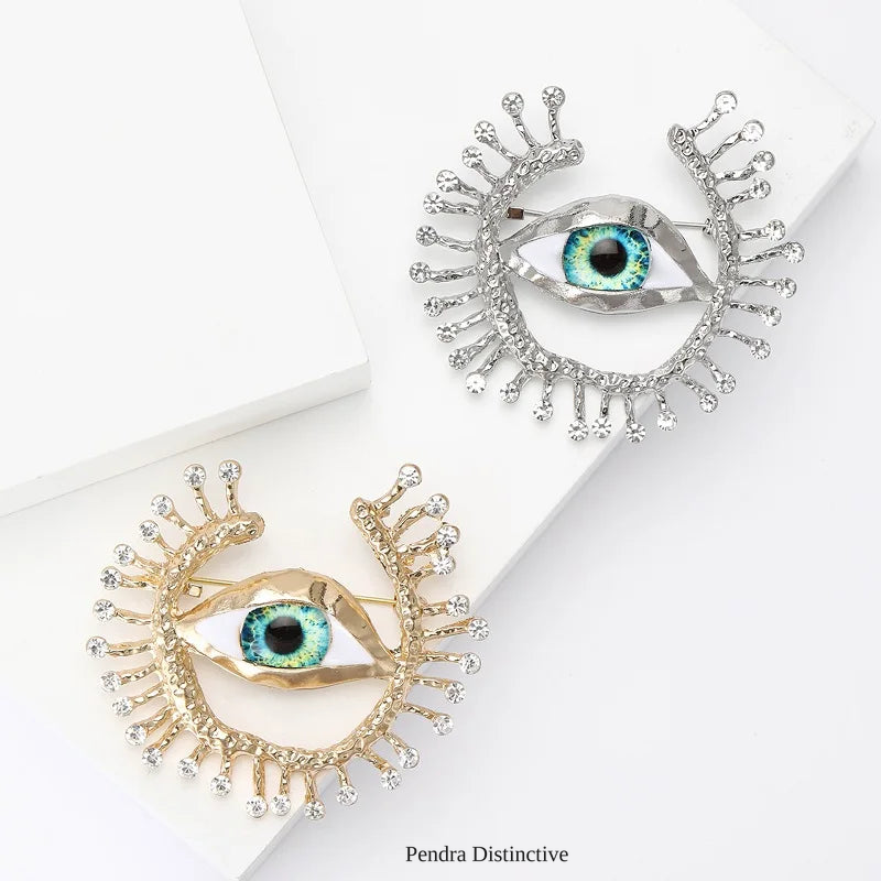 PENDRA Big Blue Eye Round Brooch