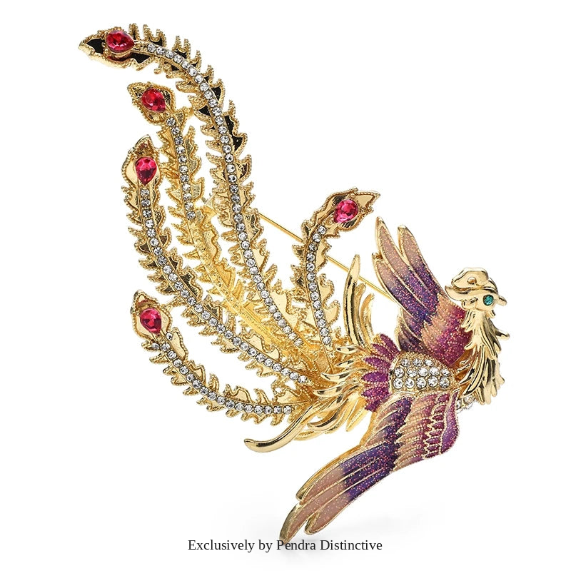 PENDRA Big Phoenix Enamel Lifelike Peacock Brooch