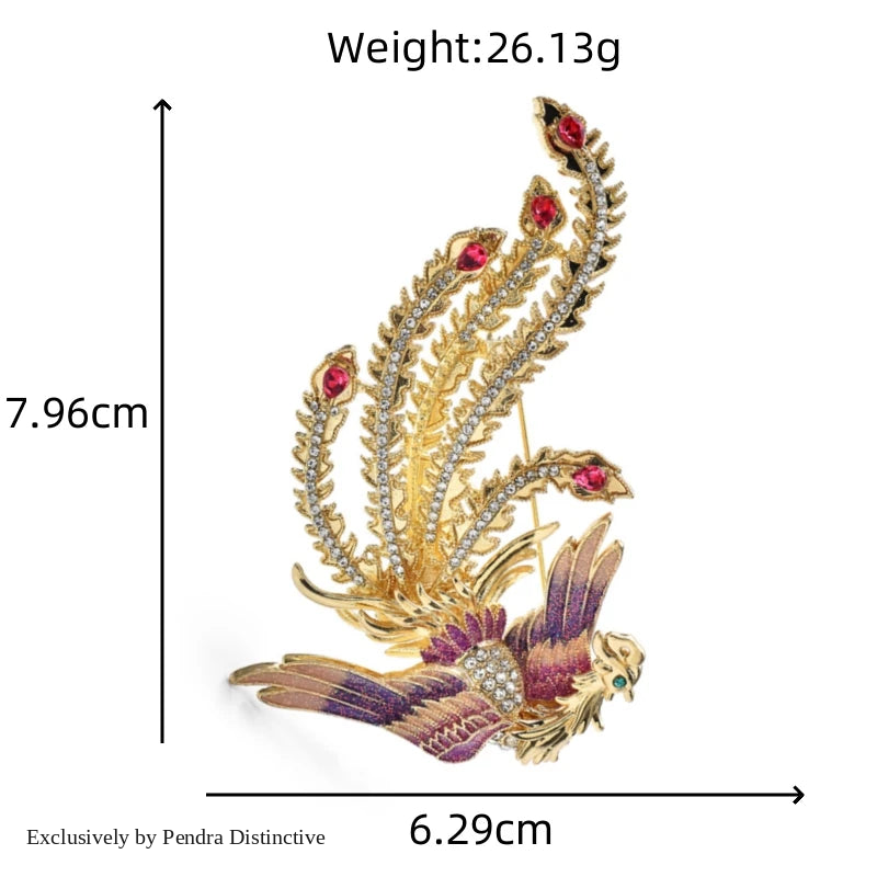PENDRA Big Phoenix Enamel Lifelike Peacock Brooch