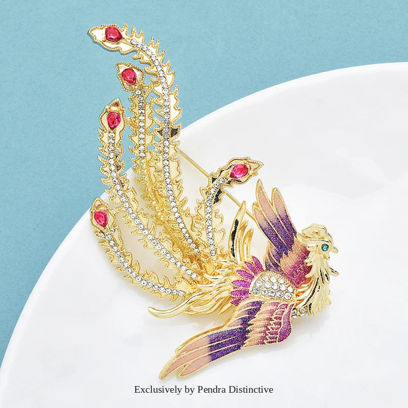 PENDRA Big Phoenix Enamel Lifelike Peacock Brooch