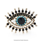 PENDRA Small Rhinestone Black Blue Eye Brooch