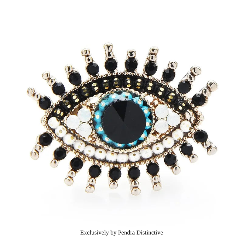 PENDRA Small Rhinestone Black Blue Eye Brooch