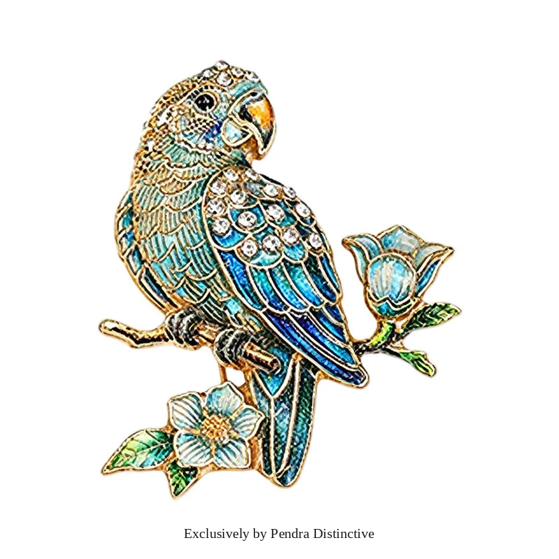 PENDRA Blooming Parrot Rhinestone Brooch