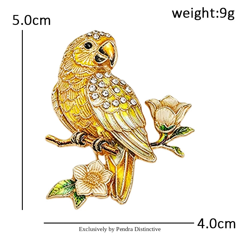 PENDRA Blooming Parrot Rhinestone Brooch