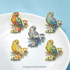 PENDRA Blooming Parrot Rhinestone Brooch