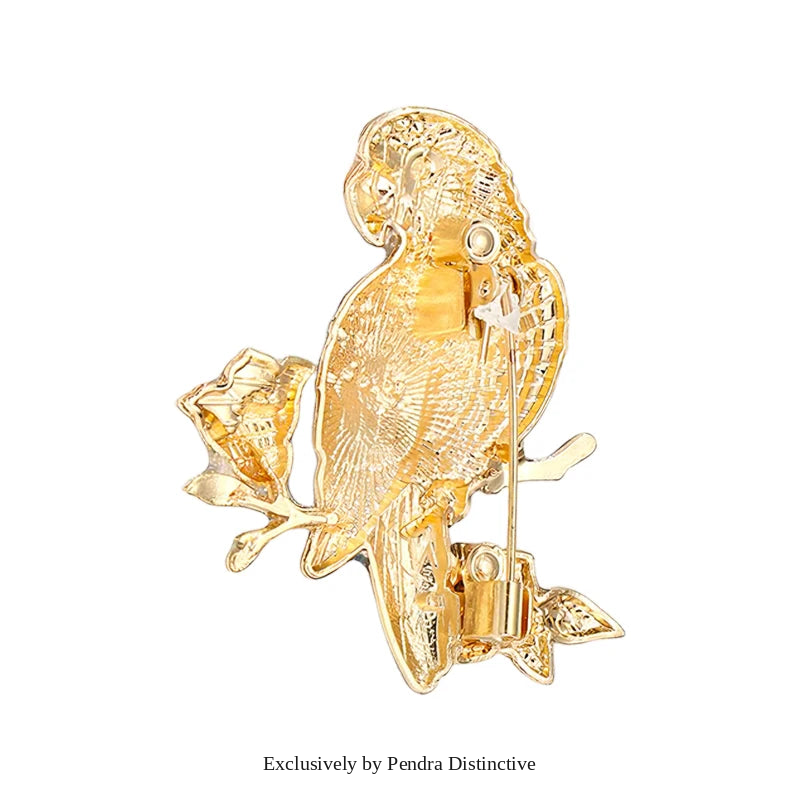 PENDRA Blooming Parrot Rhinestone Brooch