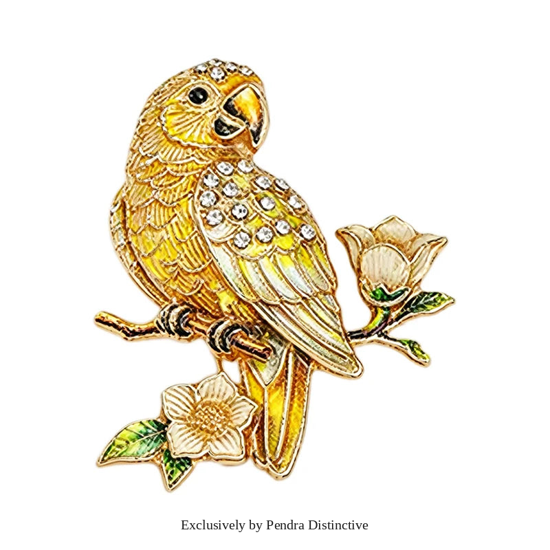 PENDRA Blooming Parrot Rhinestone Brooch