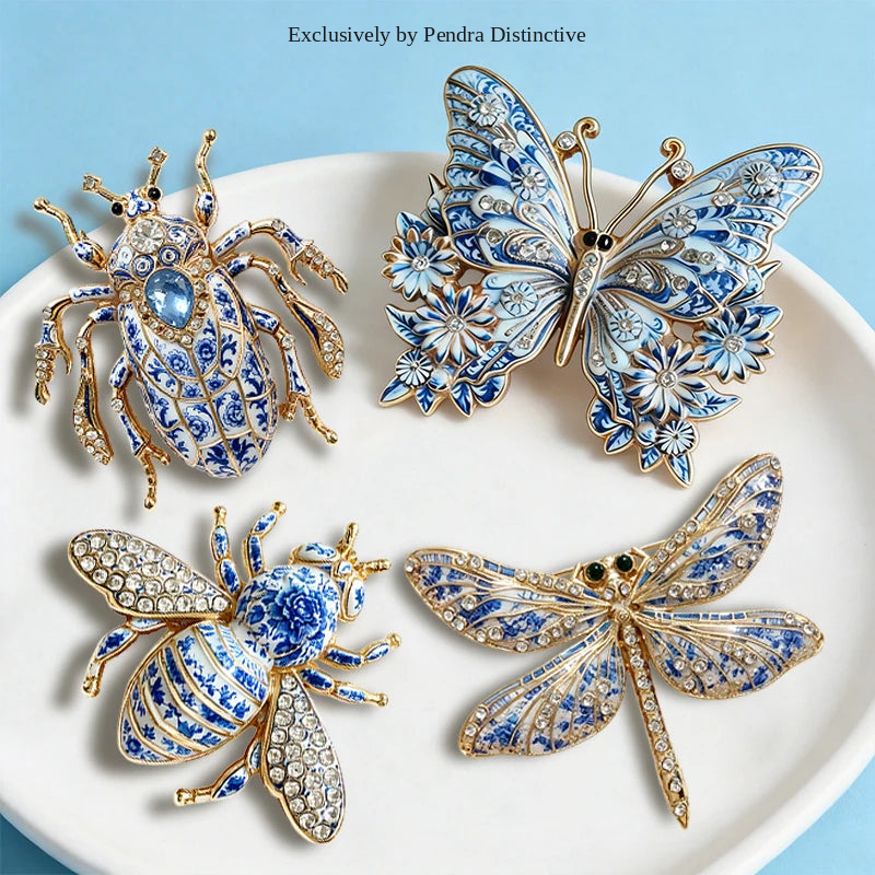 PENDRA Blue-and-white Insects Brooch