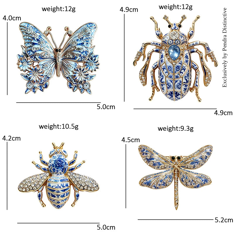 PENDRA Blue-and-white Insects Brooch