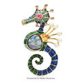 PENDRA Blue Rhinestone Shell Seahorse Brooch