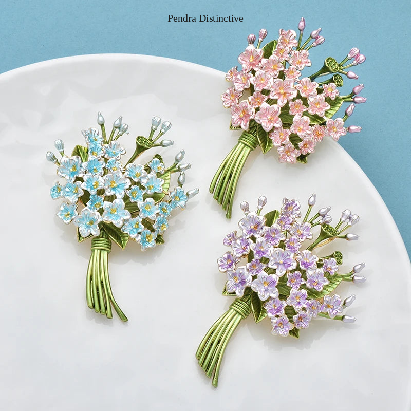 PENDRA Bouquetta 3-Color Enamel Flower Bouquet Brooch