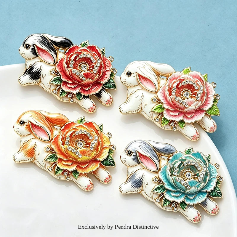 PENDRA Bunnybloom Flower Rabbit Brooch