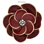 PENDRA Camellia Red Enamel Flower Brooch