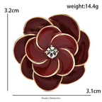 PENDRA Camellia Red Enamel Flower Brooch