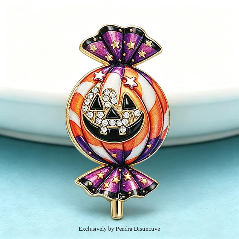PENDRA Candyra Halloween Enamel Pumpkin Brooch