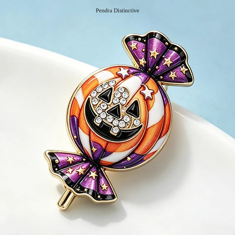 PENDRA Candyra Halloween Enamel Pumpkin Brooch