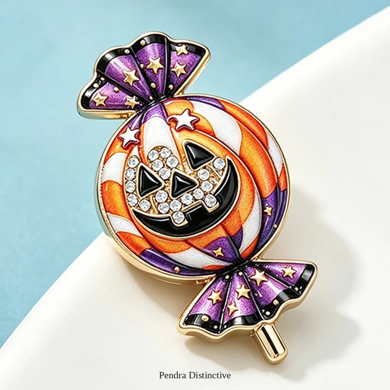 PENDRA Candyra Halloween Enamel Pumpkin Brooch