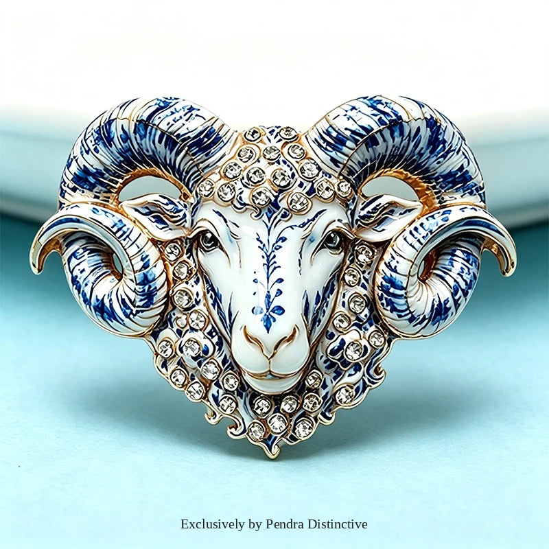 PENDRA Capra Enamel Rhinestone Goat Brooch