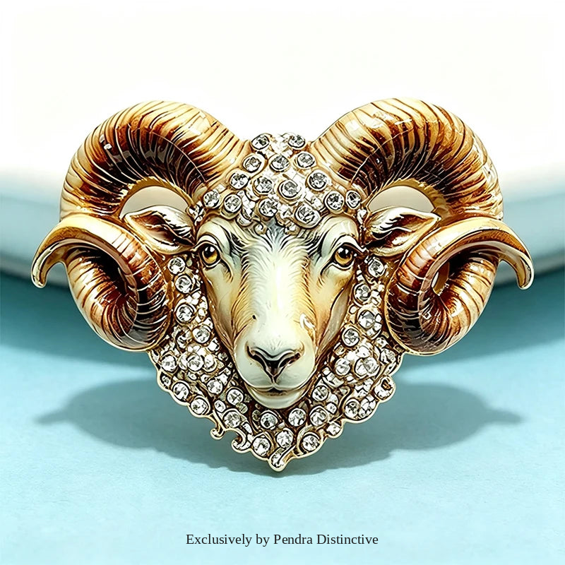 PENDRA Capra Enamel Rhinestone Goat Brooch