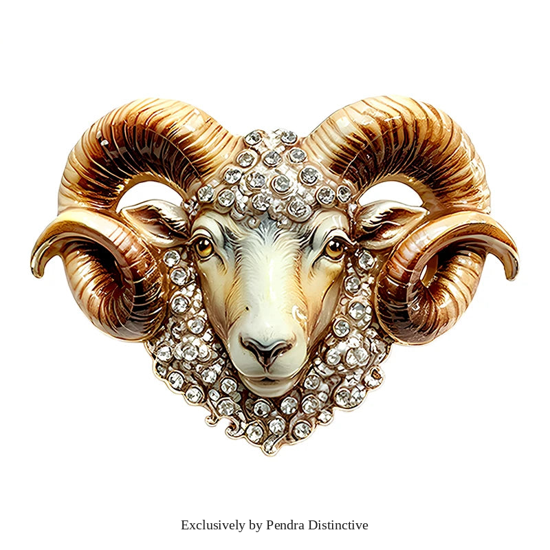 PENDRA Capra Enamel Rhinestone Goat Brooch
