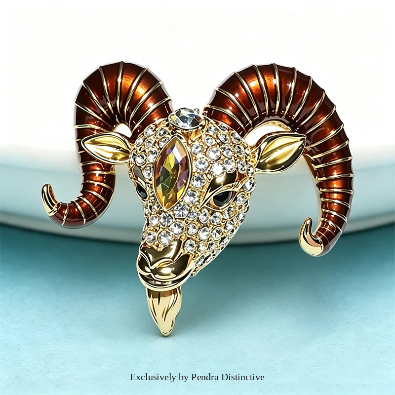 PENDRA Capricorn Spark Rhinestone Goat Brooch