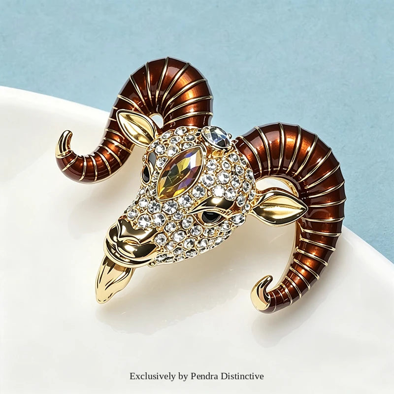 PENDRA Capricorn Spark Rhinestone Goat Brooch