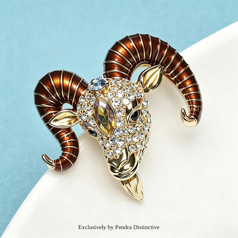 PENDRA Capricorn Spark Rhinestone Goat Brooch
