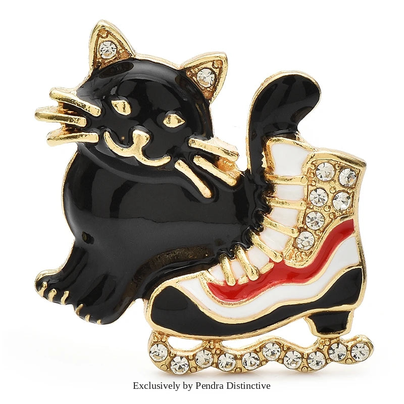 PENDRA Cat And Ice-skate Shoes Brooch