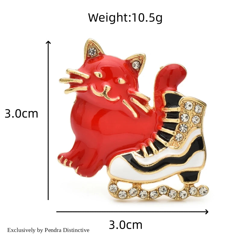 PENDRA Cat And Ice-skate Shoes Brooch