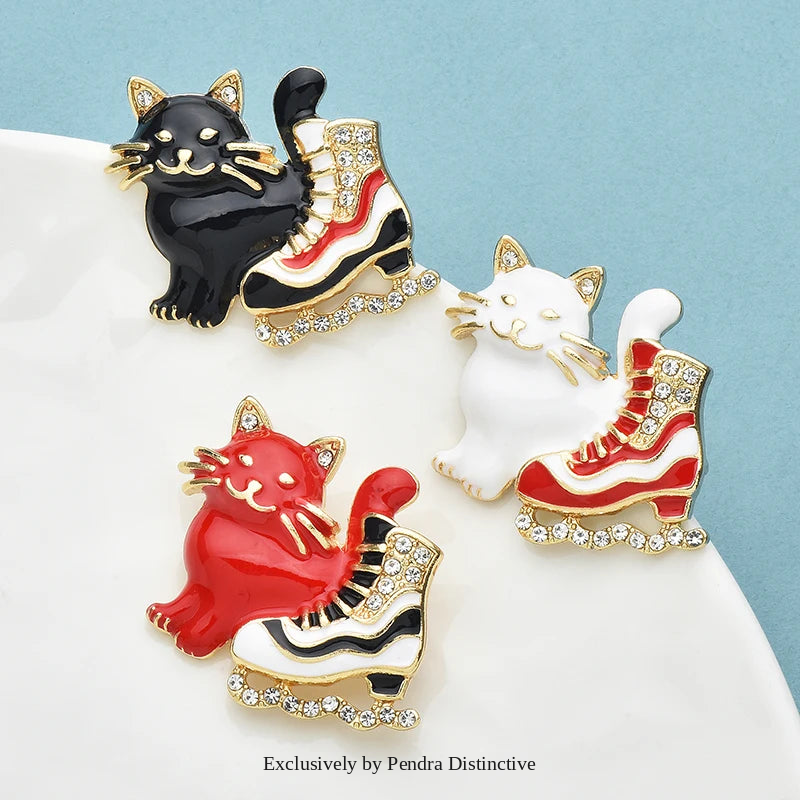 PENDRA Cat And Ice-skate Shoes Brooch