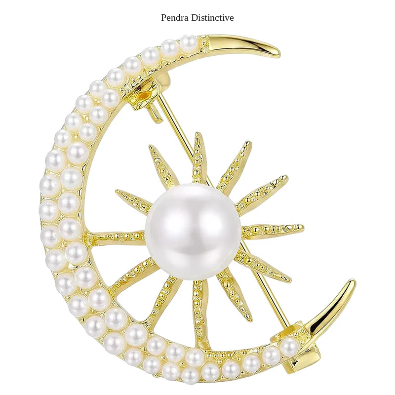 PENDRA Celestine Pearl Sun and Moon Brooch