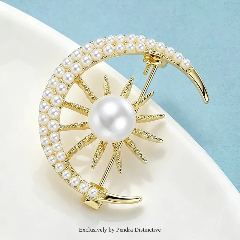 PENDRA Celestine Pearl Sun and Moon Brooch