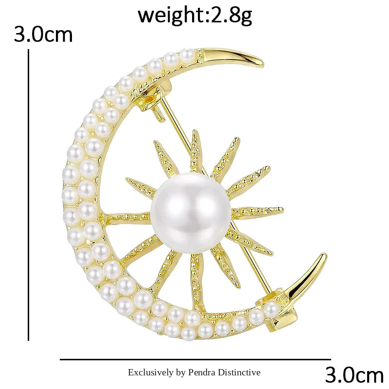 PENDRA Celestine Pearl Sun and Moon Brooch