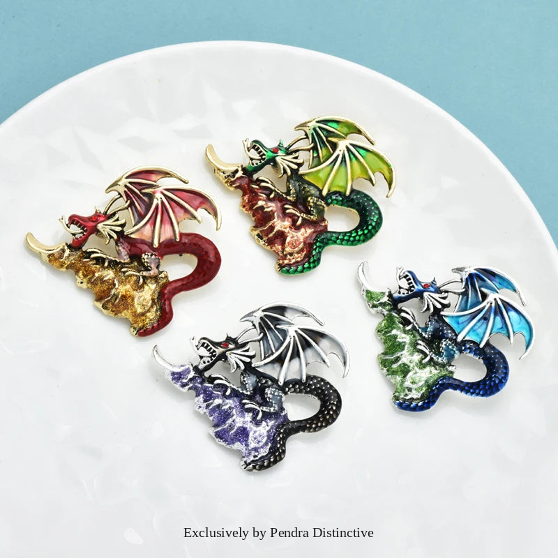 PENDRA Charming Enamel Dragon Brooch