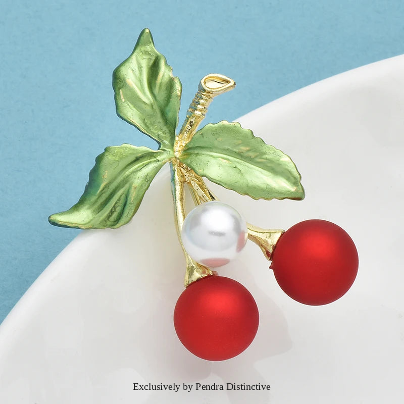 PENDRA Cherrina Red Enamel Cherry Brooch