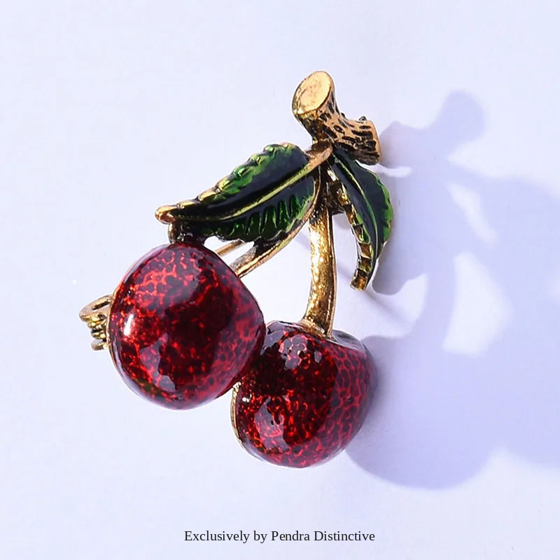 PENDRA Cherryelle Classic Enamel Cherry Brooch
